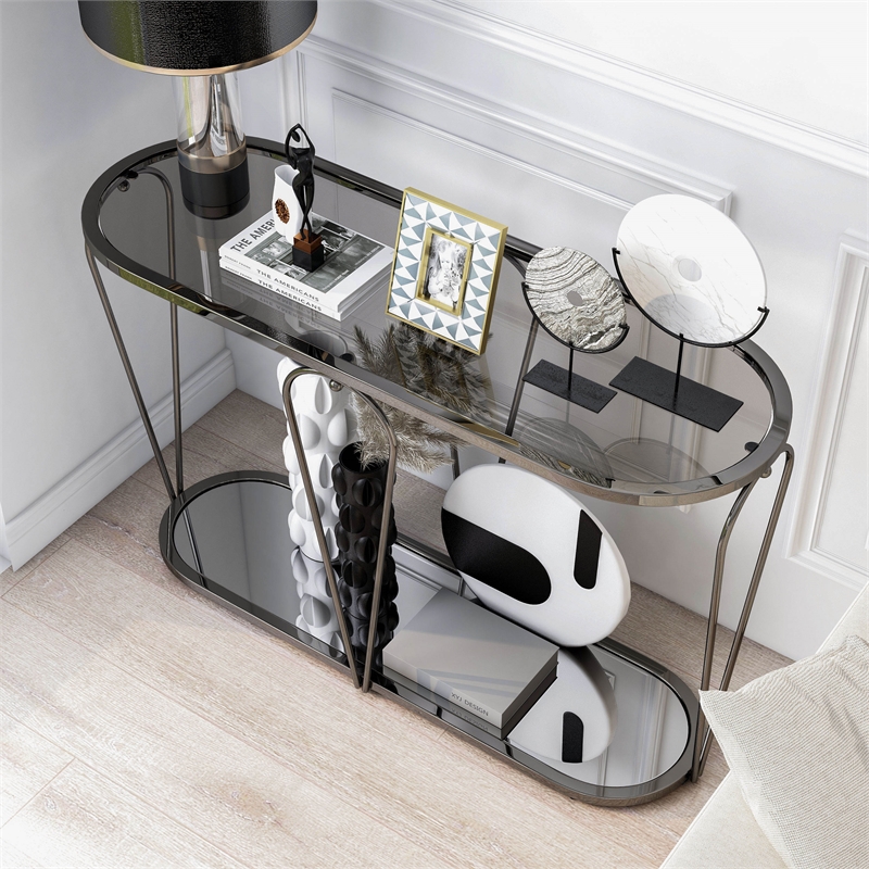 Furniture of America Miffa Contemporary Metal 1-Shelf Console Table in Black