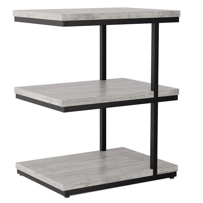 FOA Neeva Industrial Metal 3-Shelf Side Table in Light Gray Set of 2