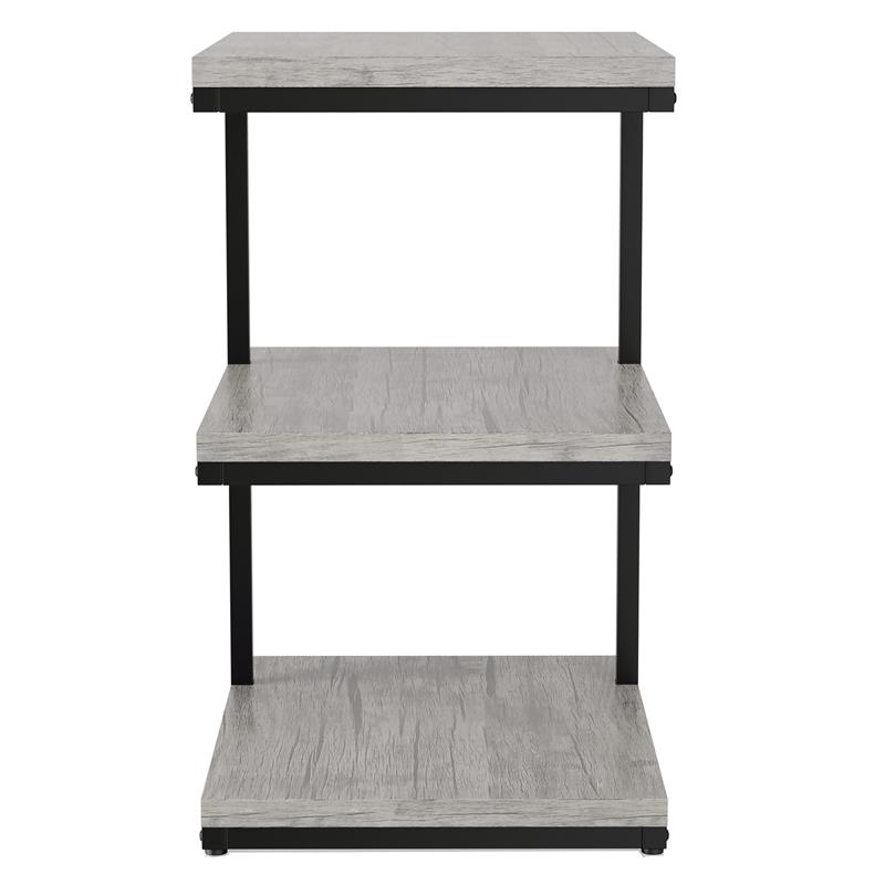 FOA Neeva Industrial Metal 3-Shelf Side Table in Light Gray Set of 2