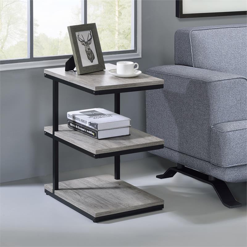 FOA Neeva Industrial Metal 3-Shelf Side Table in Light Gray Set of 2
