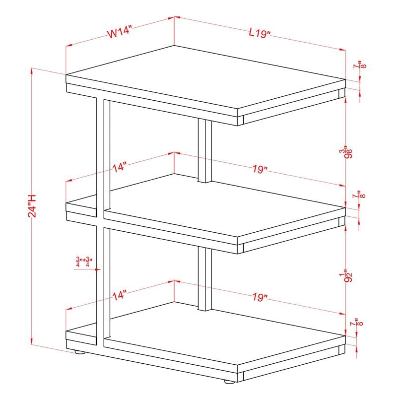 FOA Neeva Industrial Metal 3-Shelf Side Table in Light Gray Set of 2
