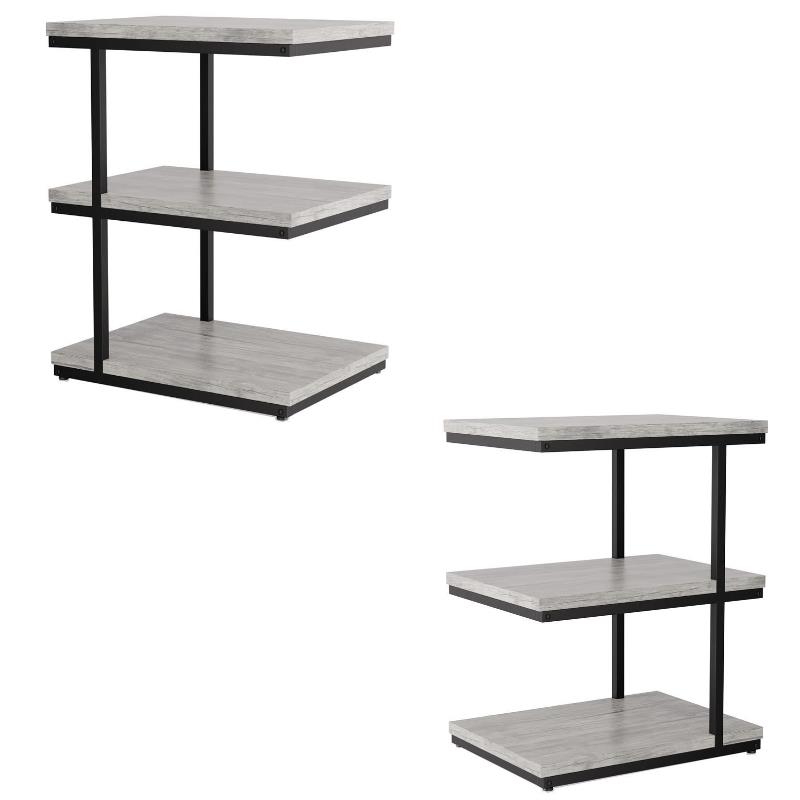 FOA Neeva Industrial Metal 3-Shelf Side Table in Light Gray Set of 2