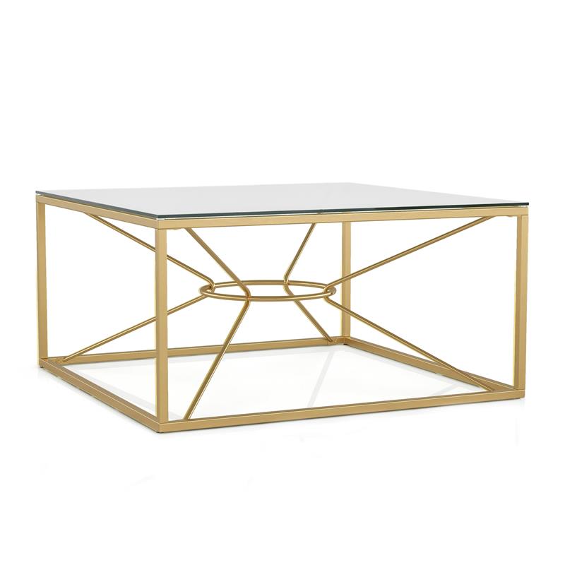FOA Set of 3 Cevelle Contemporary Glass Top Living Room Tables in Gold