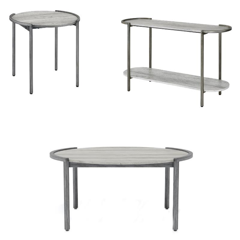 FOA Set of 3 Mordicai Metal Living Room Tables in Light Gray