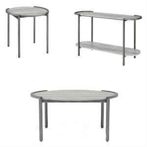 FOA Set of 3 Mordicai Metal Living Room Tables in Light Gray