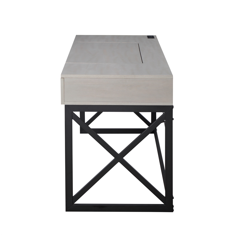 FOA 2-Piece 60 Inch Light Gray Wood Lift Top Desk and Home Office Chair Set
