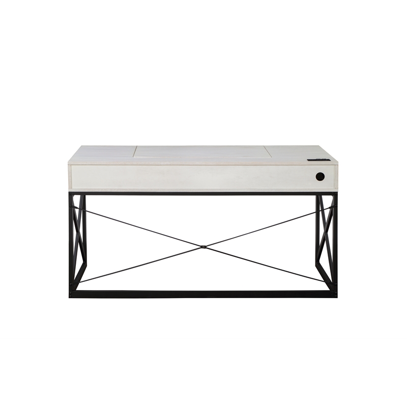 FOA 2-Piece 60 Inch Antique White Wood Lift Top Desk and Home Office Chair Set