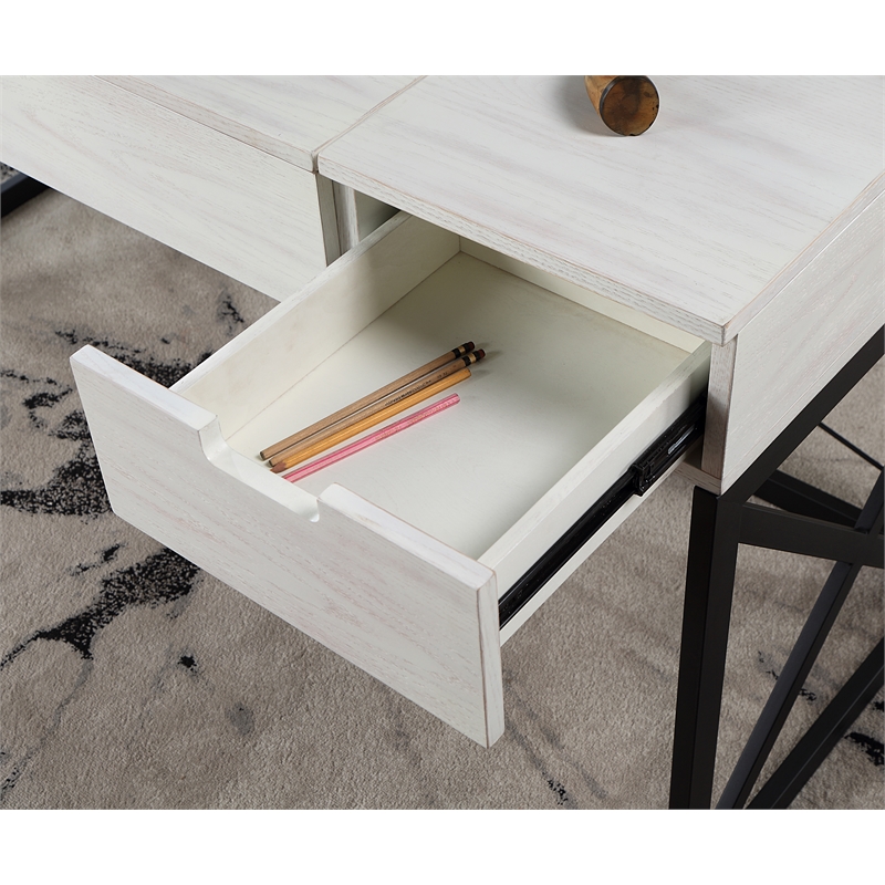 FOA 2-Piece 60 Inch Antique White Wood Lift Top Desk and Home Office Chair Set