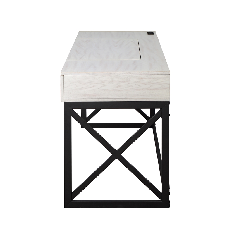 FOA 2-Piece 60 Inch Antique White Wood Lift Top Desk and Home Office Chair Set