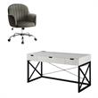 FOA 2-Piece 60 Inch Antique White Wood Lift Top Desk and Home Office Chair Set