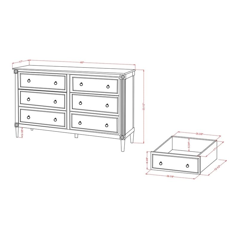 Furniture of America Birch Wood 6-Drawer Double Dresser in Antique White