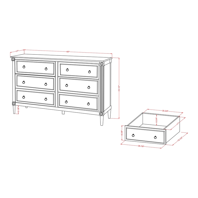 Furniture of America Birch Wood 6-Drawer Double Dresser in Antique Gray