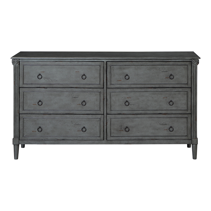 Furniture of America Birch Wood 6-Drawer Double Dresser in Antique Gray