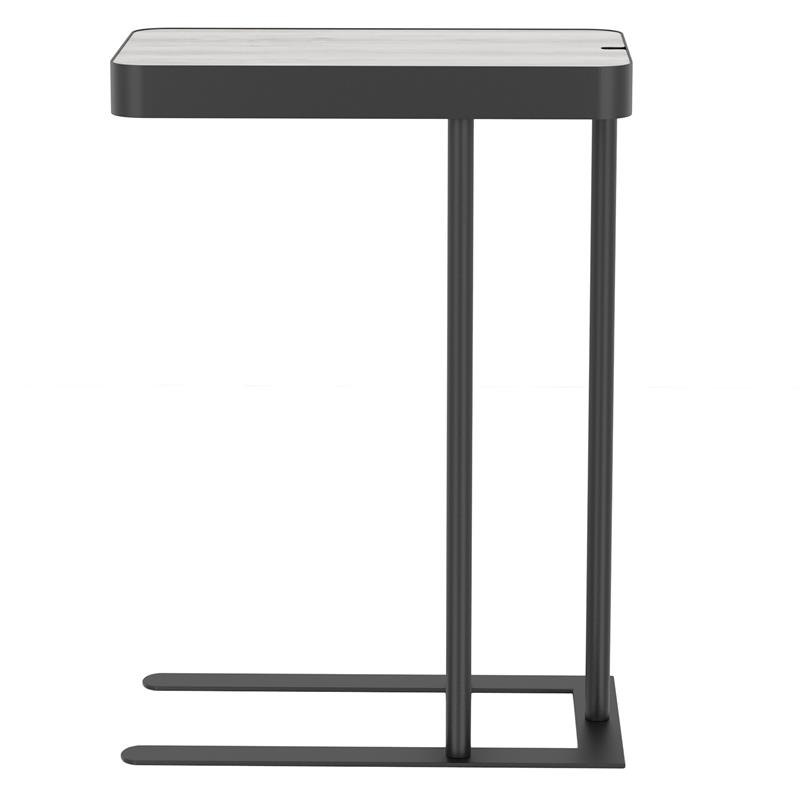 FOA Nince Set of 2 Industrial Metal Height Adjustable Side Table in Gray