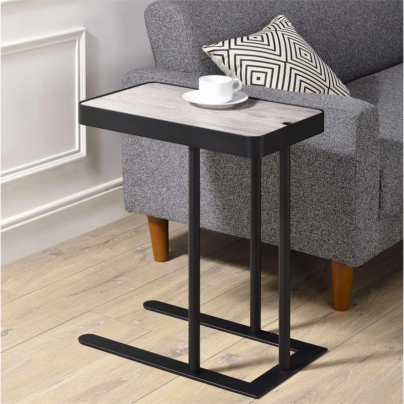 FOA Nince Set of 2 Industrial Metal Height Adjustable Side Table in Gray