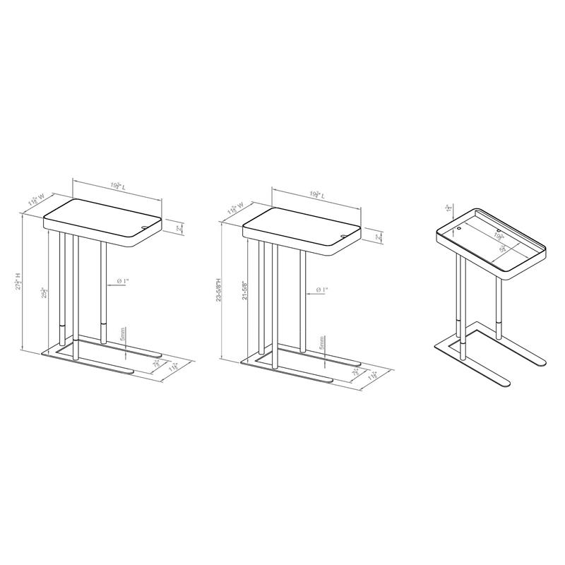 FOA Nince Set of 2 Industrial Metal Height Adjustable Side Table in Gray