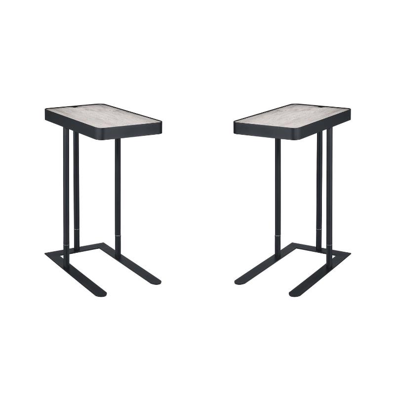 FOA Nince Set of 2 Industrial Metal Height Adjustable Side Table in Gray