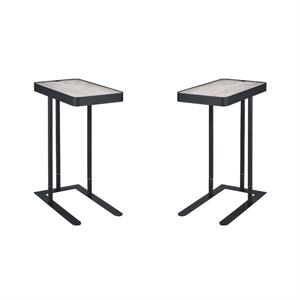 FOA Nince Set of 2 Industrial Metal Height Adjustable Side Table in Gray