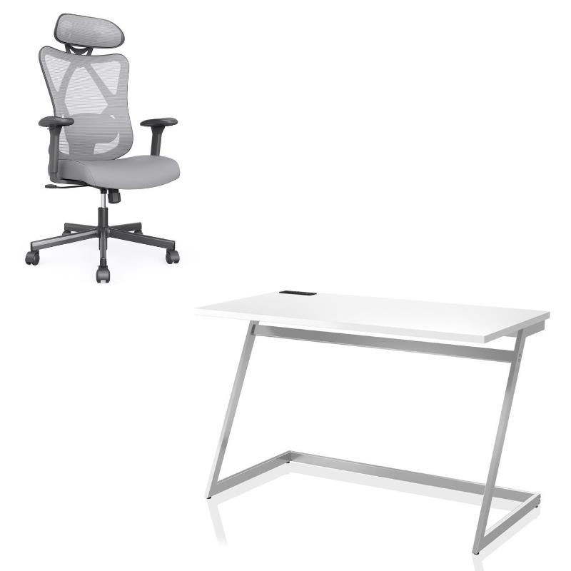 Furniture of America 2-Piece Home Office White Metal Desk and Chair Set
