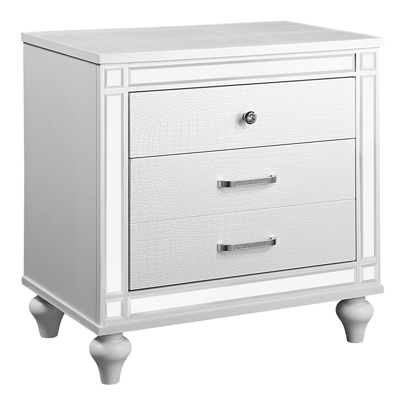 FOA Xulu 3-Piece White Solid Wood LED Bedroom Set - Cal King + 2 Nightstands