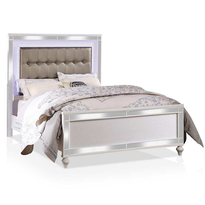 FOA Xulu 3-Piece White Solid Wood LED Bedroom Set - Cal King + 2 Nightstands