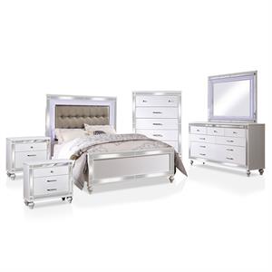 foa xulu 6pc white wood bedroom set-king+2 nightstands+chest+dresser+mirror