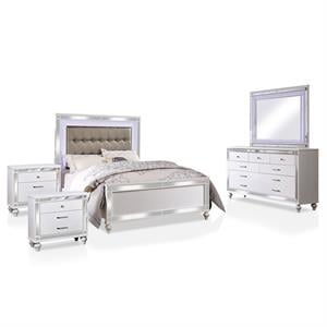 foa xulu 5pc white wood bedroom set - cal king+2 nightstands+dresser+mirror