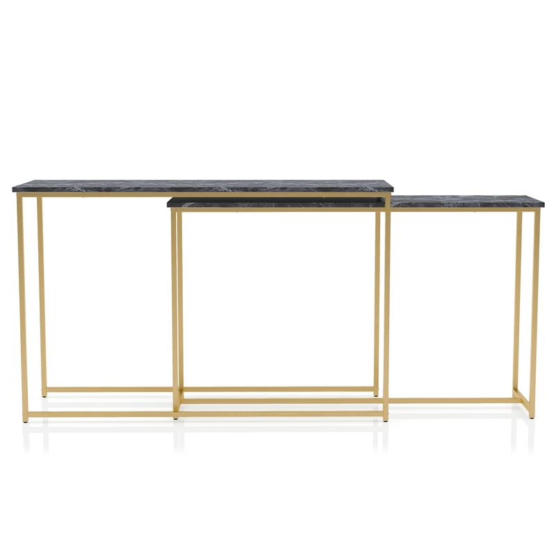 Furniture of America Dallan Metal 2-Piece Nesting Sofa Table in Gold and Black