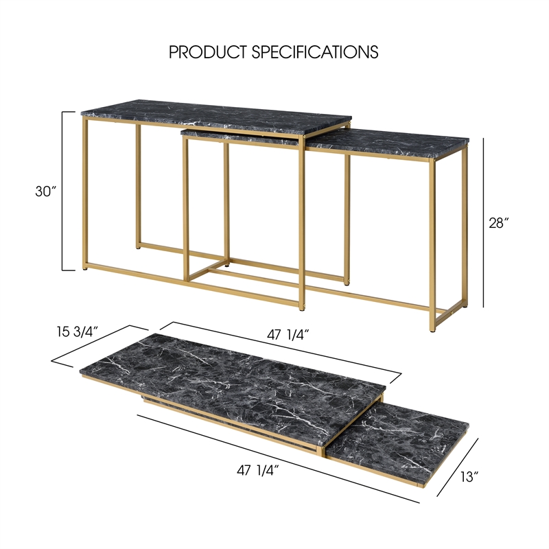 Furniture of America Dallan Metal 2-Piece Nesting Sofa Table in Gold and Black
