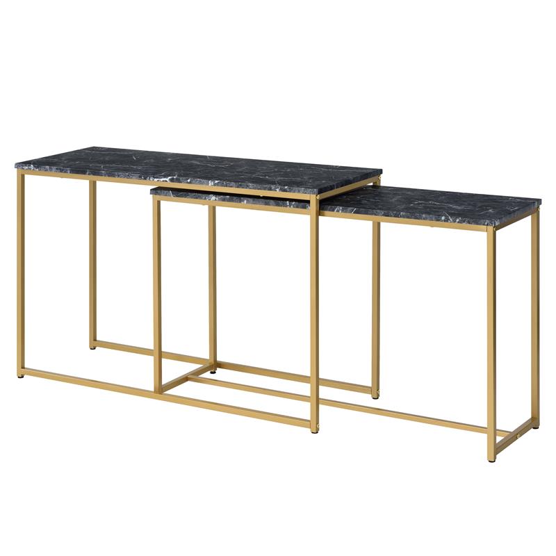 Furniture of America Dallan Metal 2-Piece Nesting Sofa Table in Gold and Black