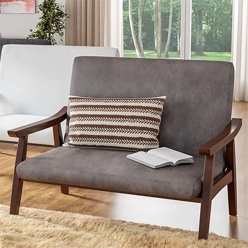 Furniture of America Kikee Faux Leather Cushioned Loveseat Bench in Dark Gray