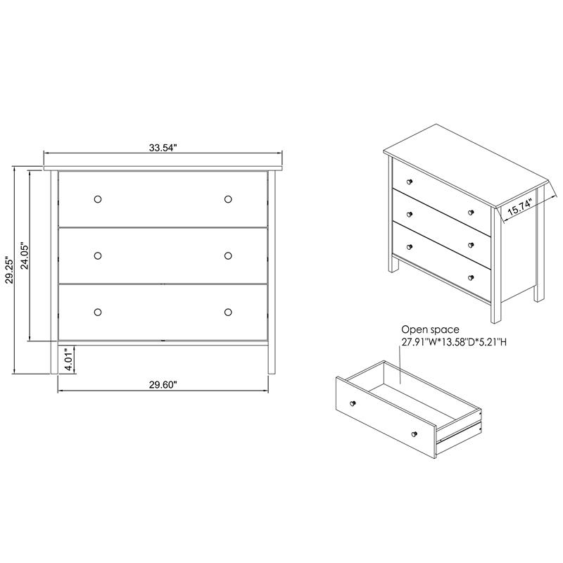 Furniture of America Reyes Rustic Wood 3-Drawer Chest in White