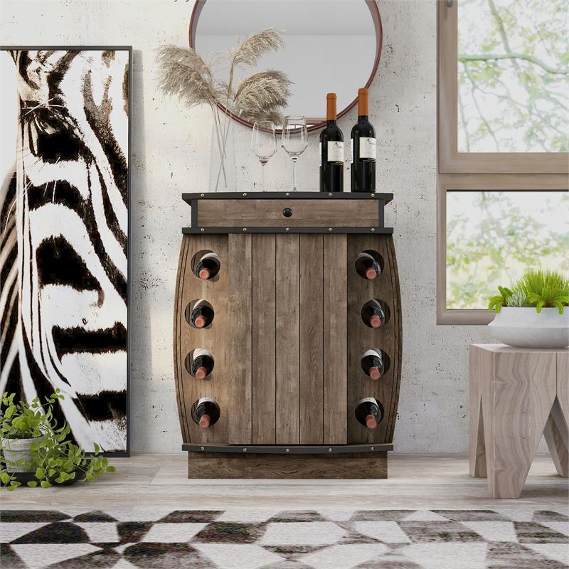 Furniture of America Edenz Rustic Wood 8-Bottle Wine Cabinet in Reclaimed Oak
