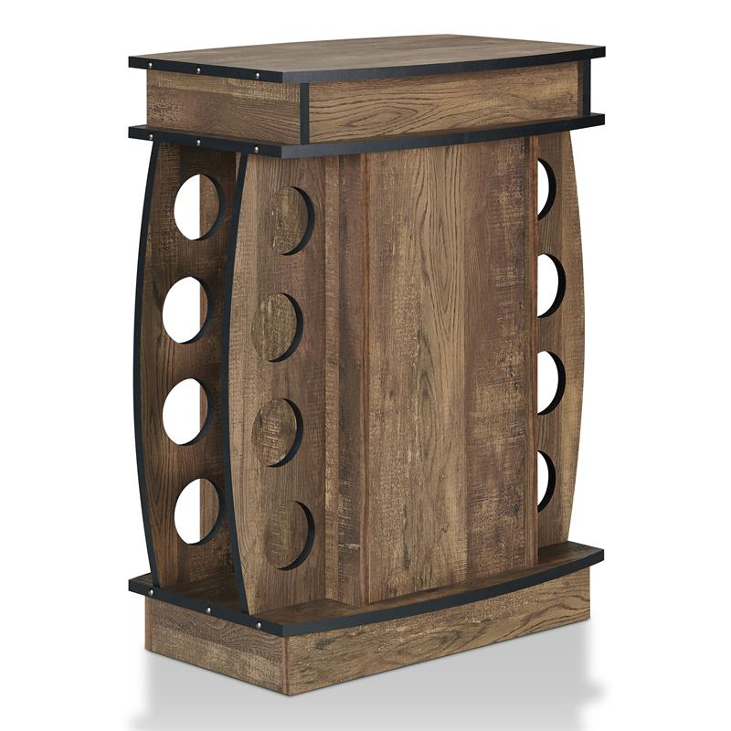 Furniture of America Edenz Rustic Wood 8-Bottle Wine Cabinet in Reclaimed Oak