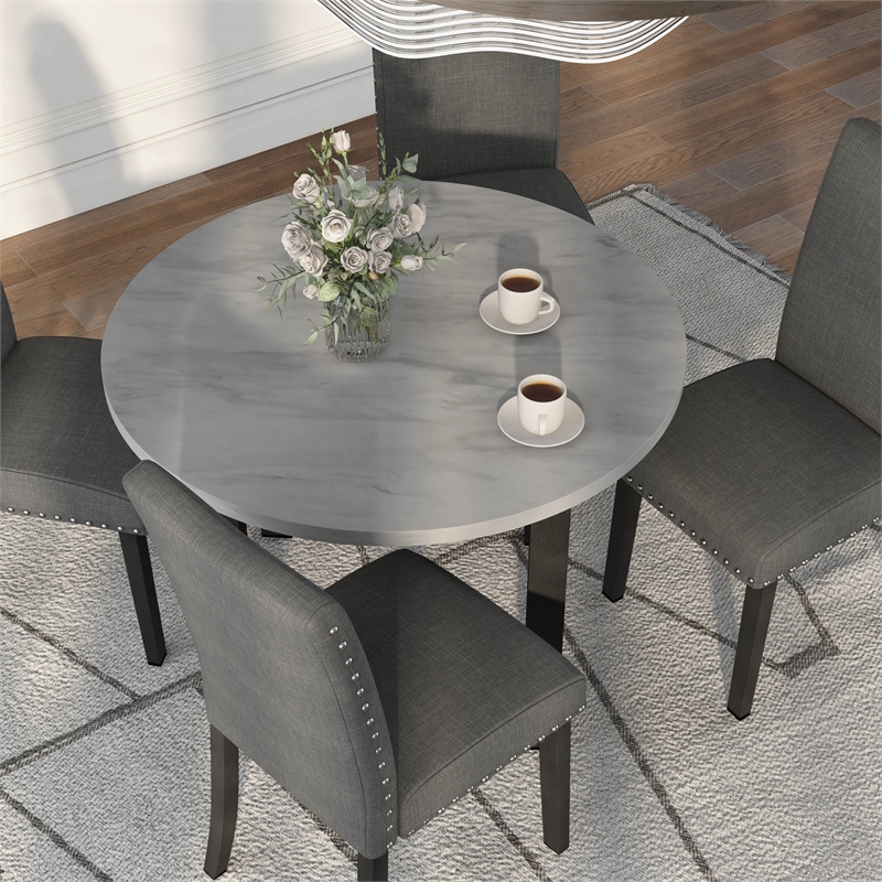 Furniture of America Vacti Wood and Fabric 5-Piece Round Dining Set in Gray