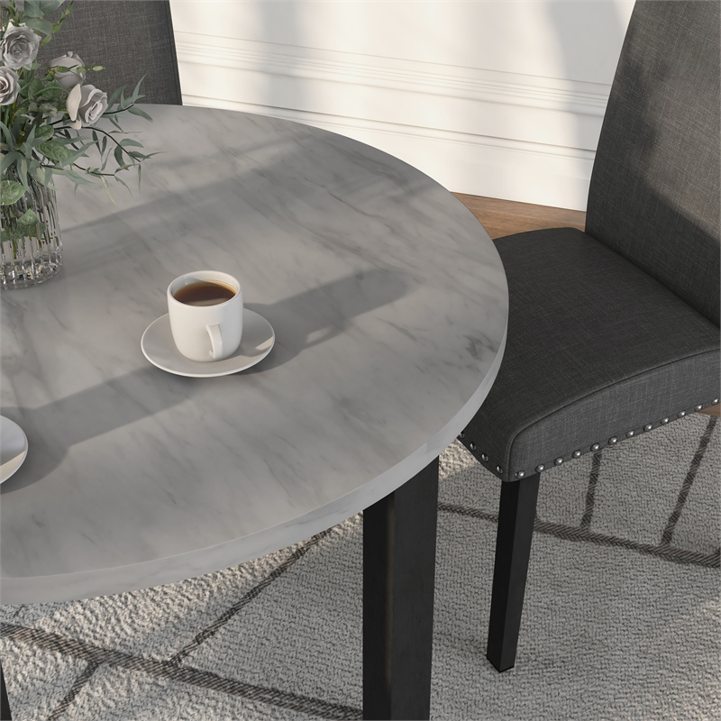 Furniture of America Vacti Wood and Fabric 5-Piece Round Dining Set in Gray