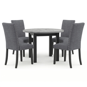 Furniture of America Vacti Wood and Fabric 5-Piece Round Dining Set in Gray