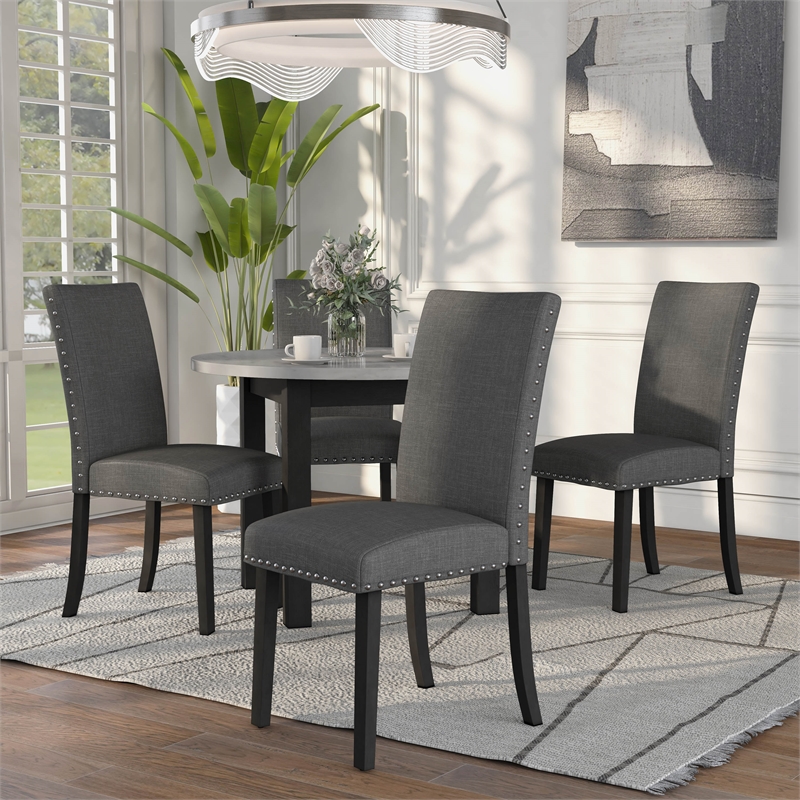 Furniture of America Vacti Wood and Fabric 5-Piece Round Dining Set in Gray