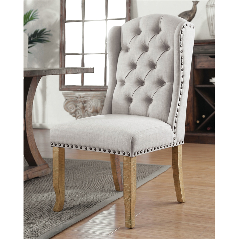 Furniture of America Liston Fabric Tufted Wing Back Chair in Ivory (Set of 2)