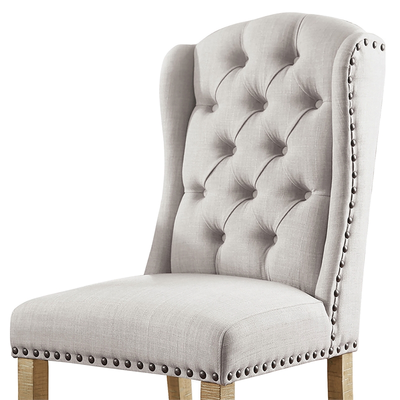 Furniture of America Liston Fabric Tufted Wing Back Chair in Ivory (Set of 2)
