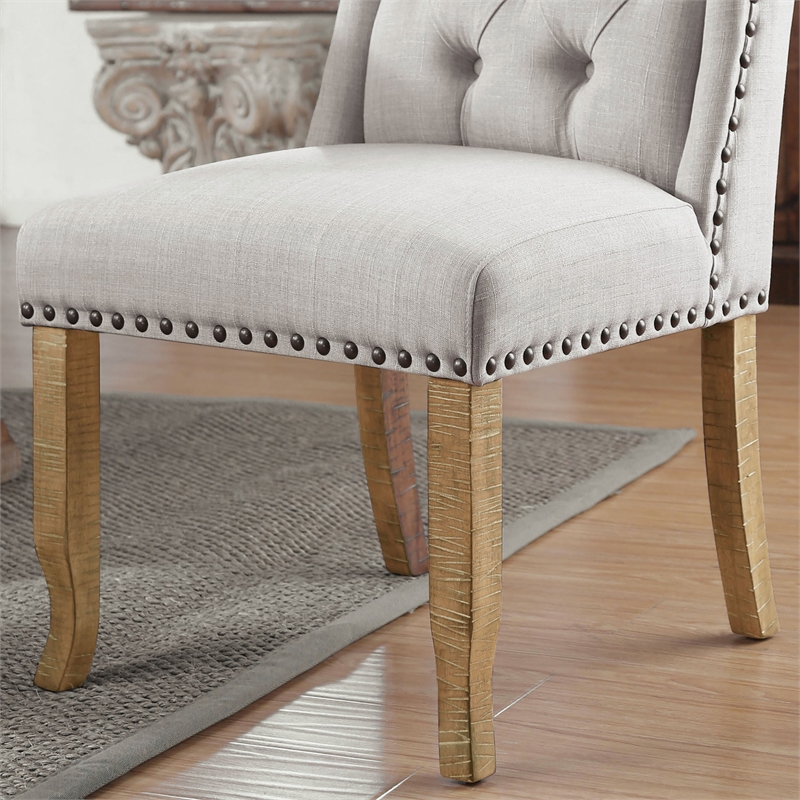 Furniture of America Liston Fabric Tufted Wing Back Chair in Ivory (Set of 2)