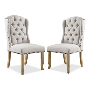 furniture of america liston fabric tufted wing back chair in ivory (set of 2)