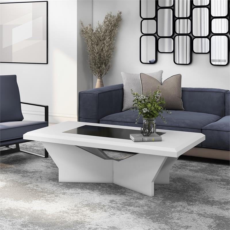 Furniture of America Avens Contemporary Wood Geometric Coffee Table in White
