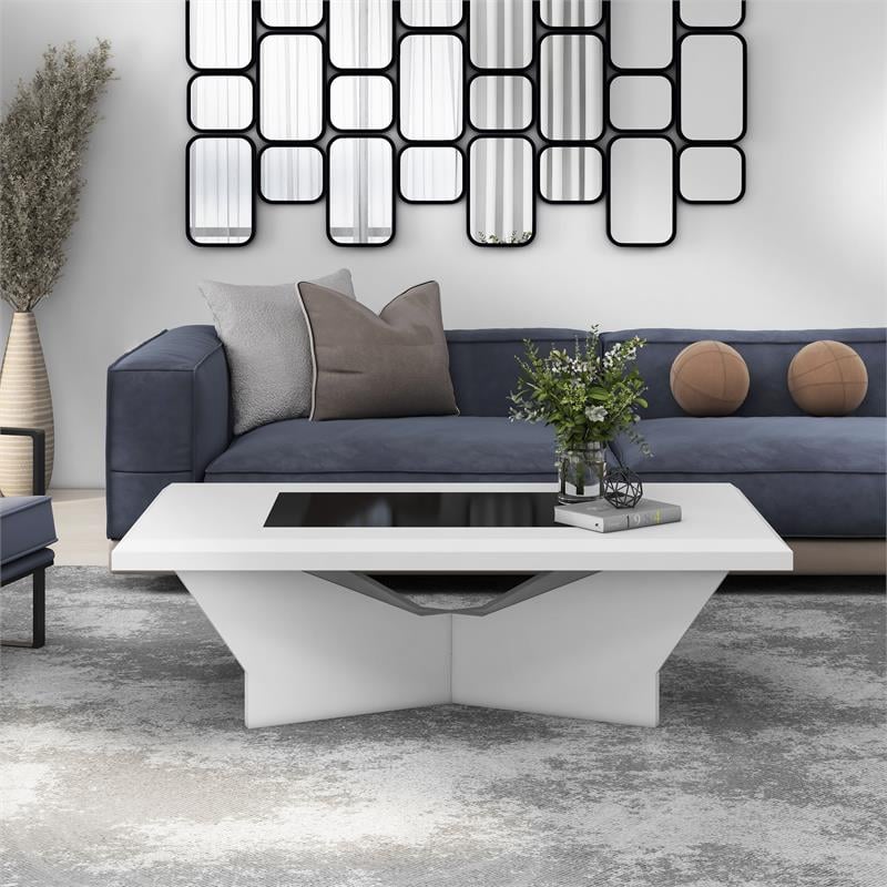 Furniture of America Avens Contemporary Wood Geometric Coffee Table in White