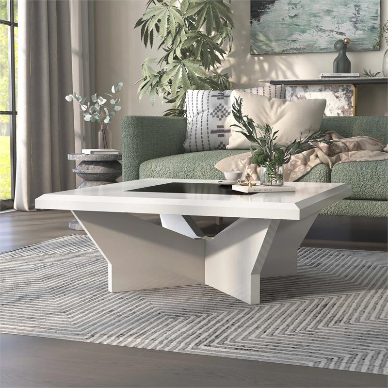 Furniture of America Avens Contemporary Wood Square Coffee Table in White
