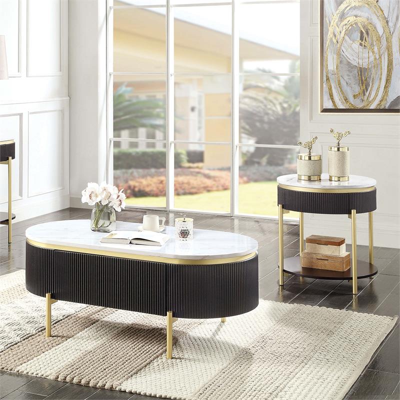 Furniture of America Timi Glam Wood 2-Piece Coffee Table Set in Dark Walnut