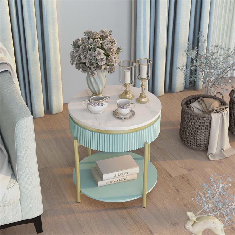 Furniture of America Timi Glam Wood 3-Piece Coffee Table Set in Light Teal Green