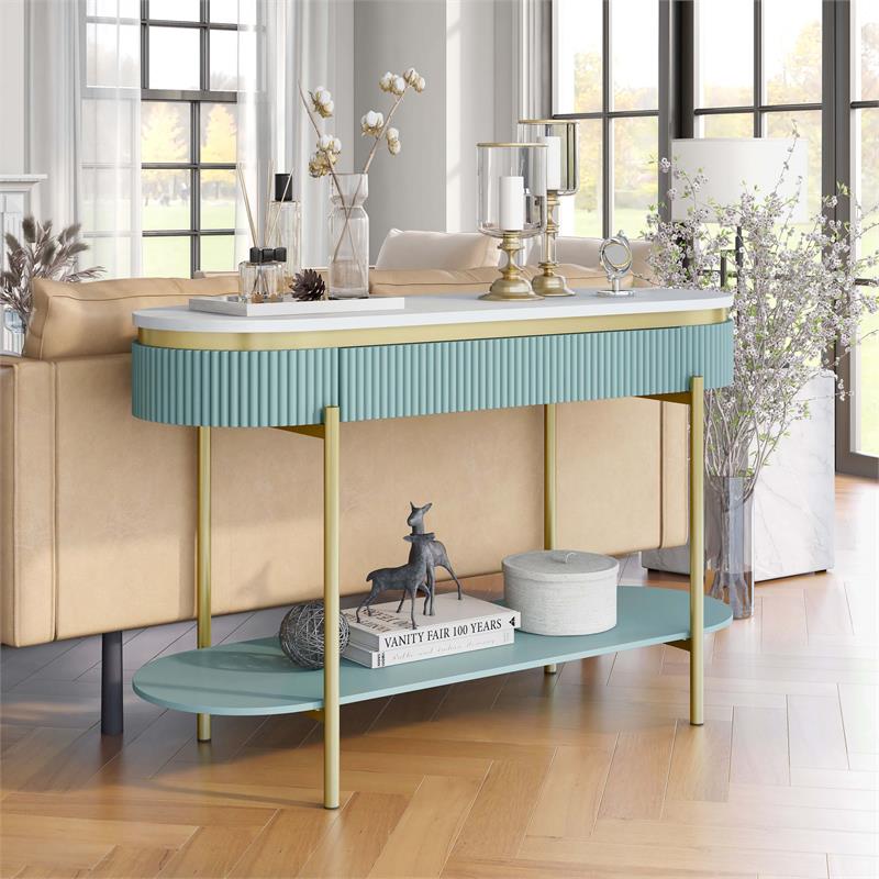 Furniture of America Timi Glam Wood 3-Piece Coffee Table Set in Light Teal Green