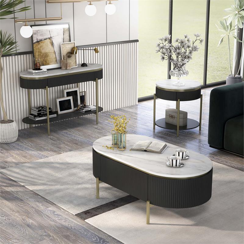 Furniture of America Timi Glam Wood 3-Piece Coffee Table Set in Dark Walnut