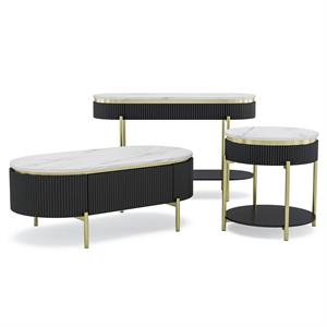 Furniture of America Timi Glam Wood 3-Piece Coffee Table Set in Dark Walnut